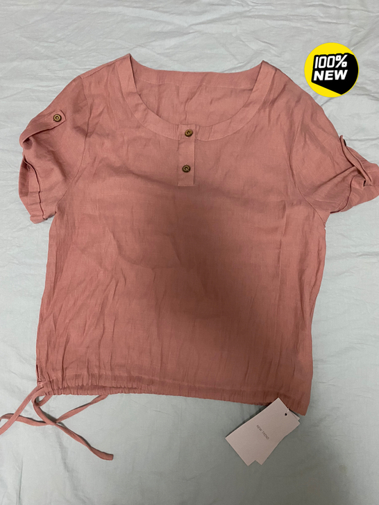 棉麻衬衫带抽绳