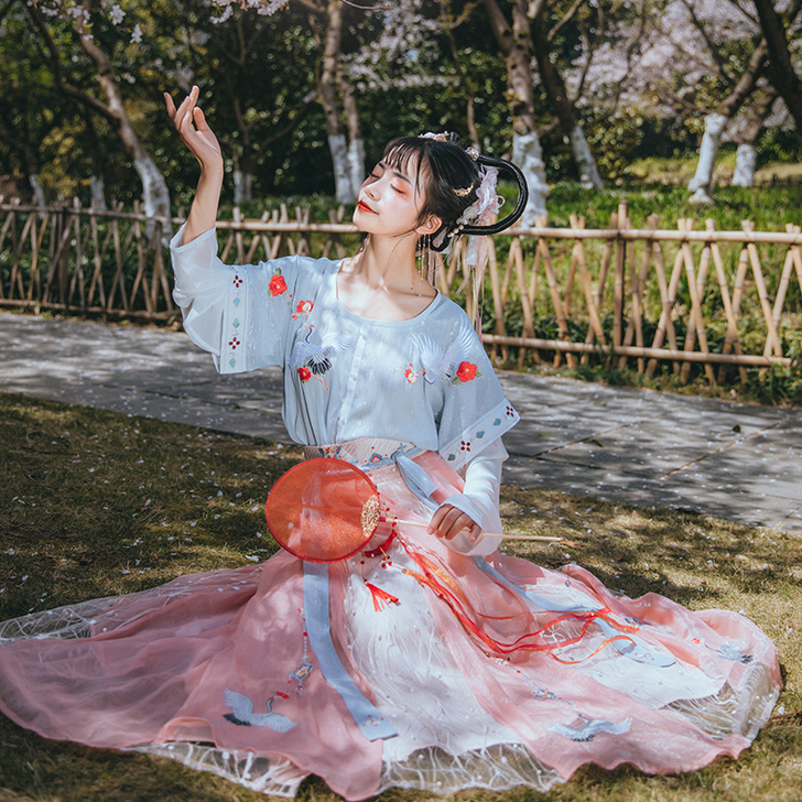 池夏 倾城:落雁 唐制坦领齐腰破裙原创改良...