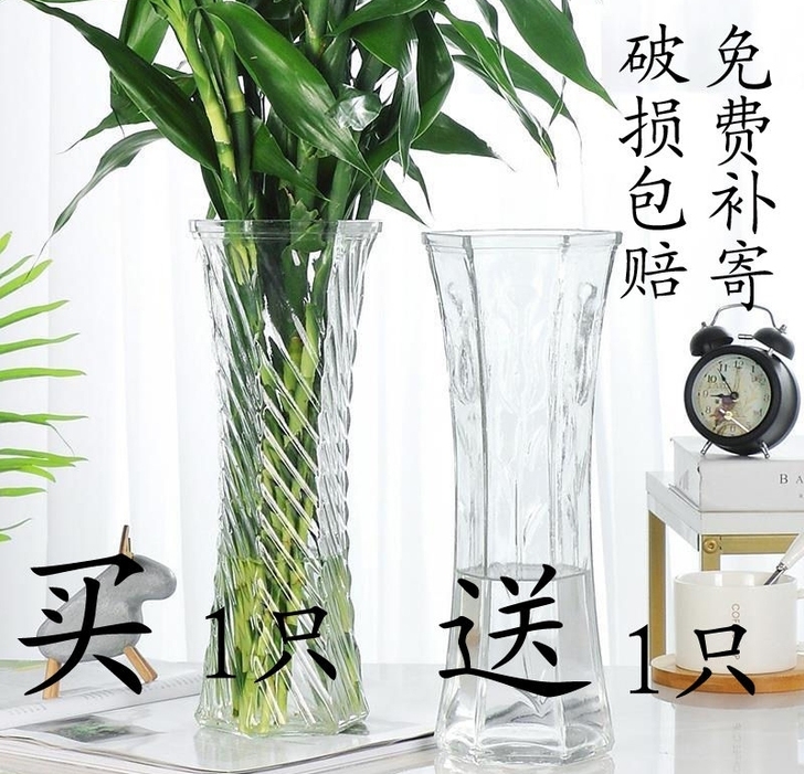 【买一送一】家用大号玻璃花瓶加厚插花瓶欧式...