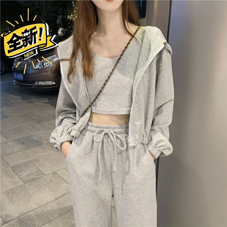 春秋运动套装女小个子ins潮宽松休闲时尚灰...