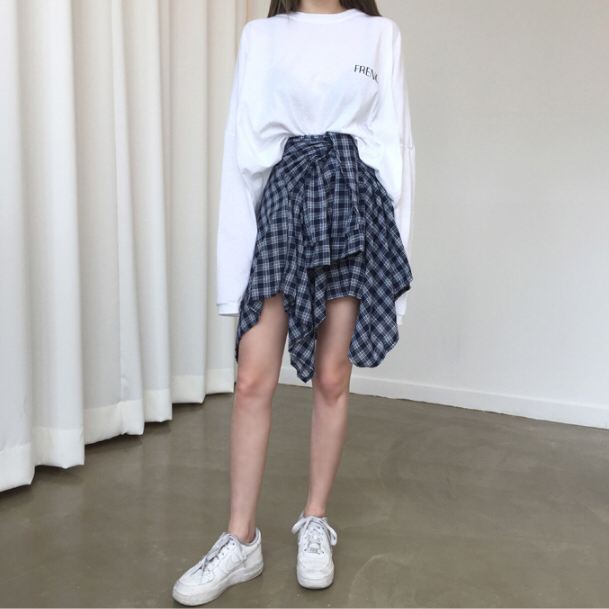 不规则格子半身裙