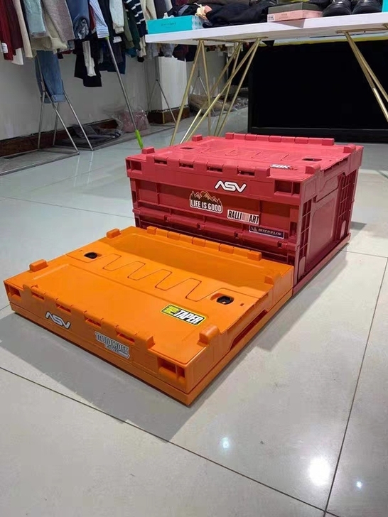 新款折叠箱红色收纳箱纯色车载储物箱户外野餐...