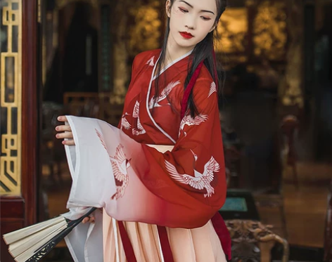 仙鹤一点春汉服女中国风齐腰襦裙魏晋古风交领...