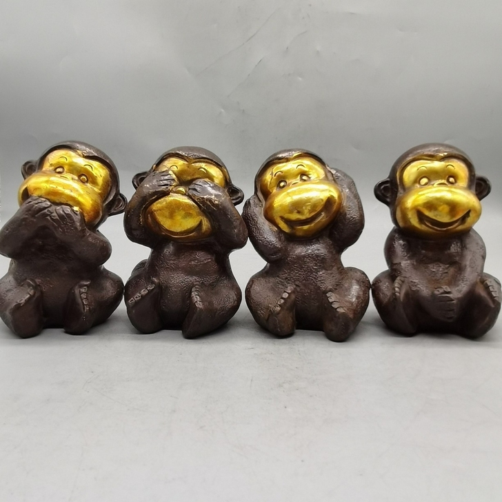 精品铜器四不猴一套，不看 不停 不说 不玩...