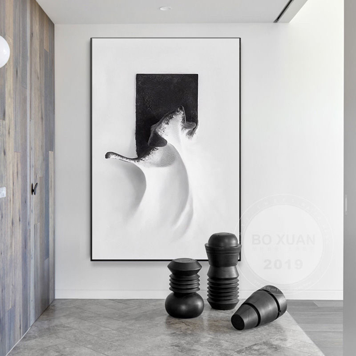 抽象黑白玄关装饰画办公室样板房挂画极简客厅...