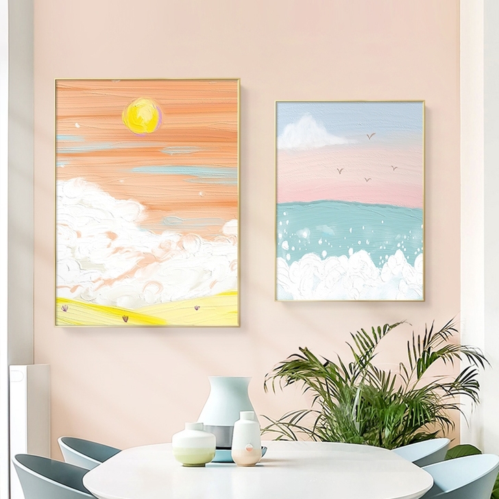 简约小清新玄关装饰画抽象风景油画走廊过道竖...