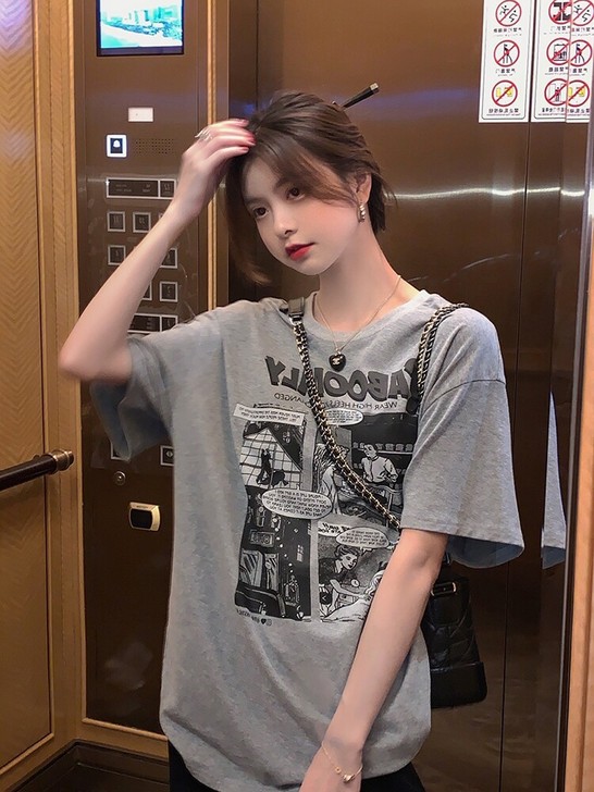 范智乔 白色t恤女夏宽松复古美式overs...