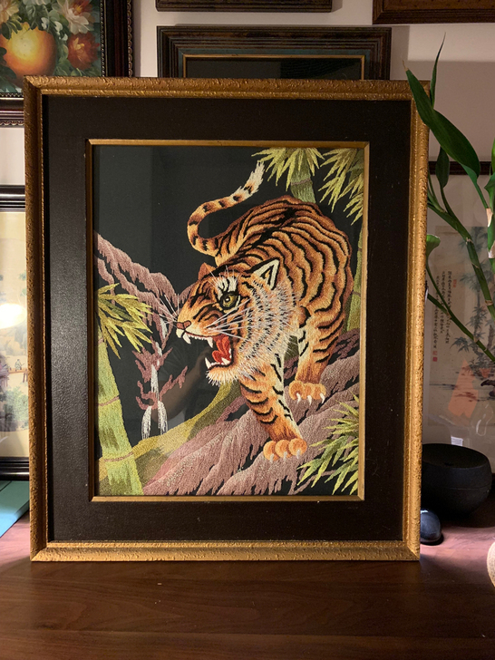 绣画 日本制 老虎 刺绣画