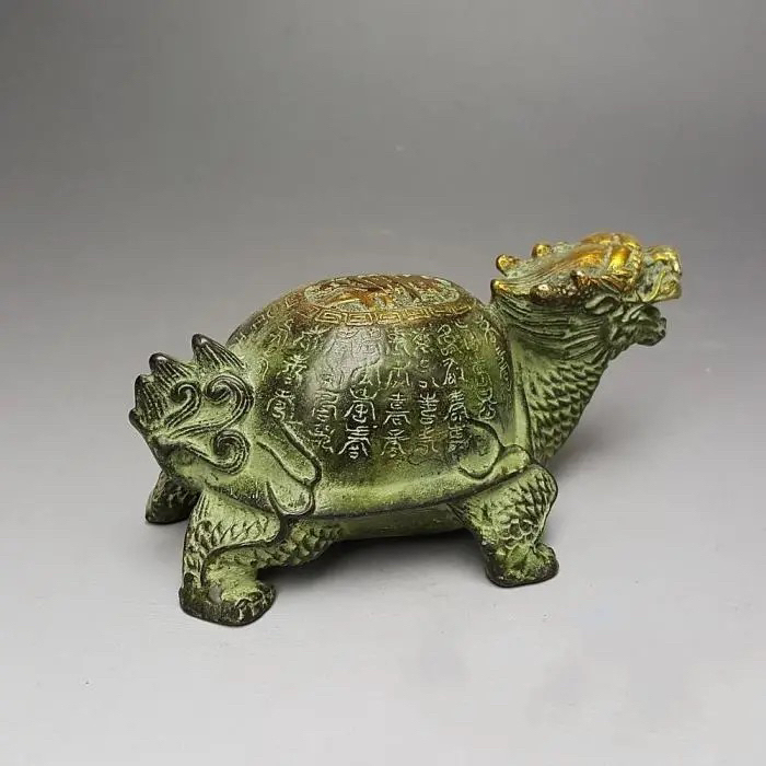 老货处理,黄铜鎏金百寿龙龟摆件招财纳福工艺...