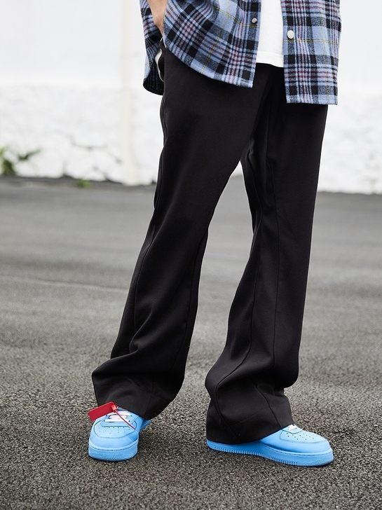 高街设计感痞帅长裤潮喇叭长款西裤重磅纯色休...