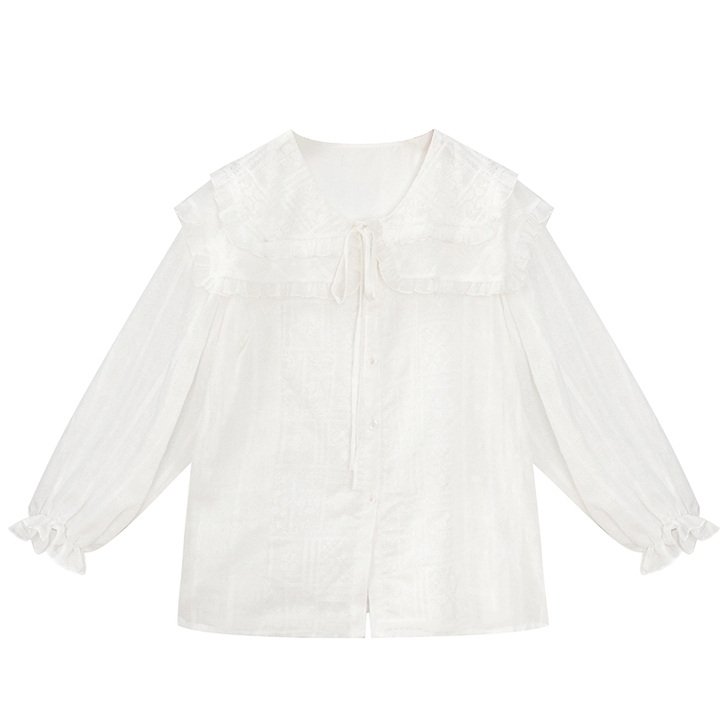 DEAR栗 复古减龄 纯色娃娃领 大翻领白...