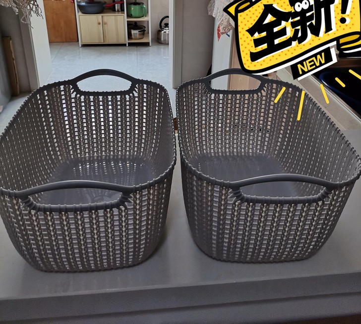 【年底清货】防藤编大号桌面收纳蓝收纳筐杂物...
