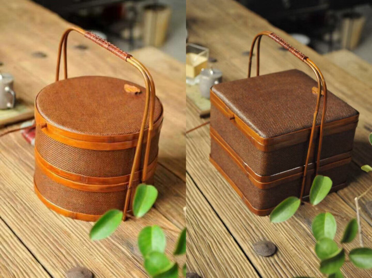 仿古藤编大漆圆形/方形双层提篮 食盒 礼品...