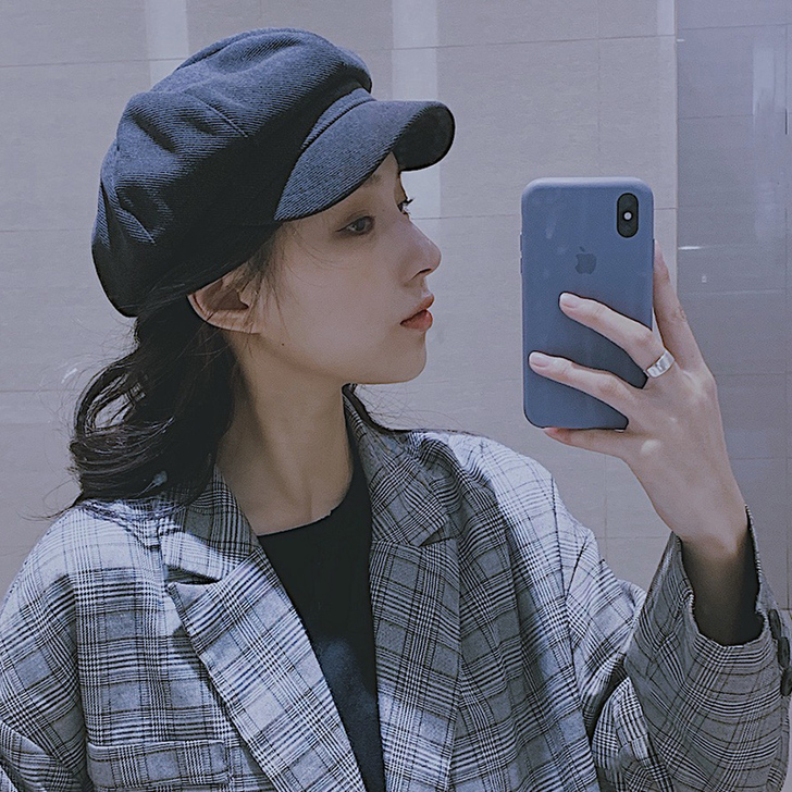 八角帽女百搭日系纯色网红韩版鸭舌贝雷帽潮秋...