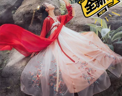 汉服女改良锦鲤绣花古风唐制齐胸襦裙高腰春夏...