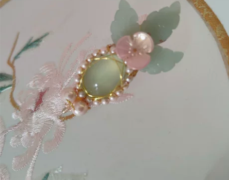 鸭嘴夹汉服旗袍手工古风发饰琉璃贝珠鬓帘圆盘...