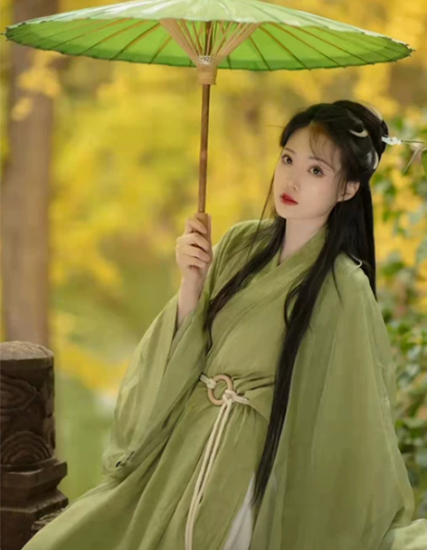 原创绿色汉服女夏款魏晋制古装超仙气飘逸广袖...