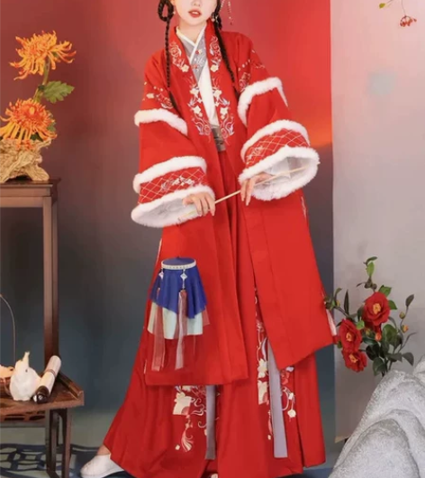 慕雪橙橙 原创汉服女秋冬汉元素毛呢大衣改...