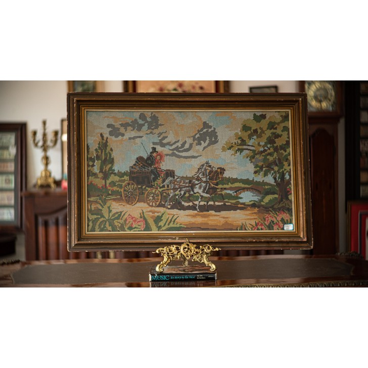 Vintage西洋古董收藏马赛克风刺绣画编...