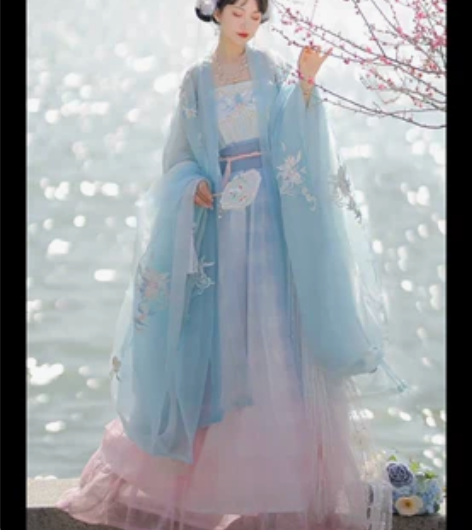 裳云兮原创汉服女【水挼蓝】清新诃子裙大袖衫...