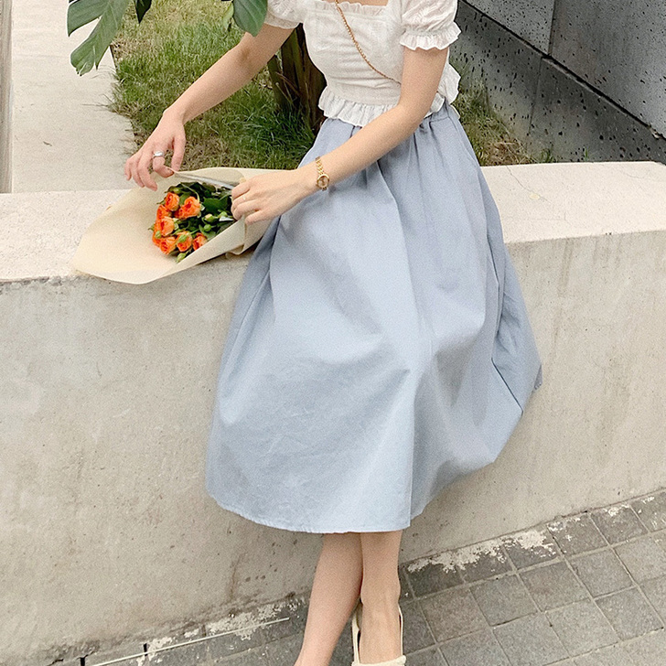 Halonini伞裙2020夏季新款松紧腰...