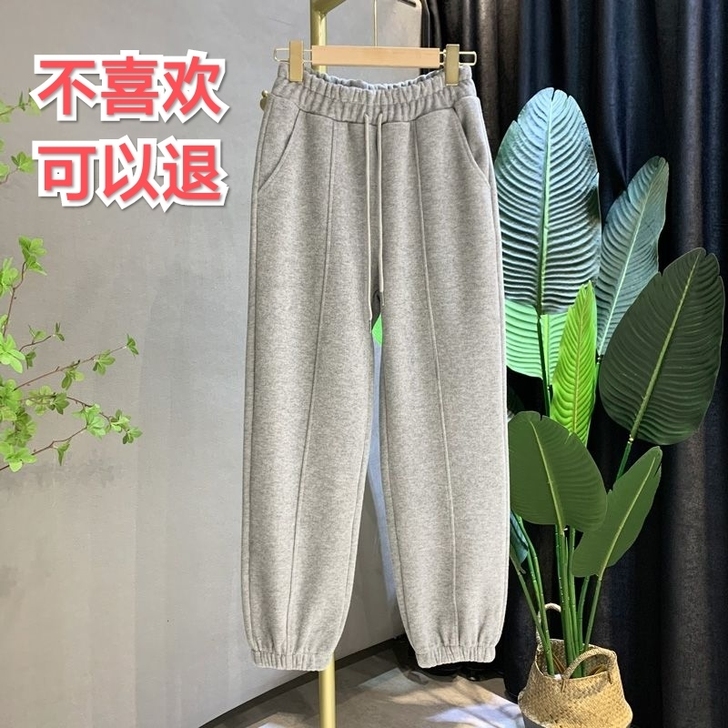 全新纯棉束脚休闲运动裤女春夏季加绒加厚秋冬...