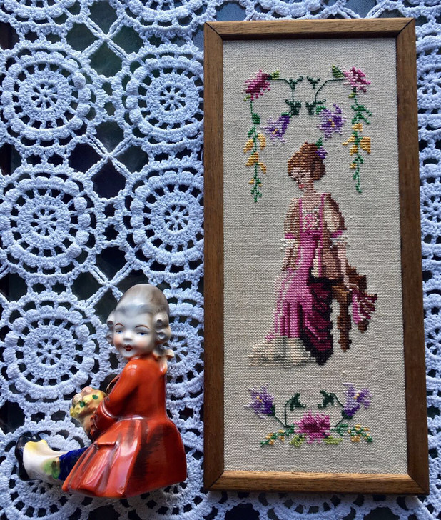 vintage西洋中古十字绣画刺绣画绒绣画