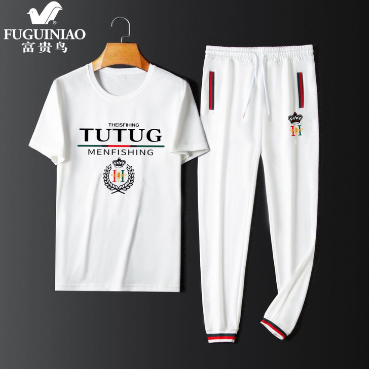 2021欧美潮牌休闲运动服套装男士夏季潮流...