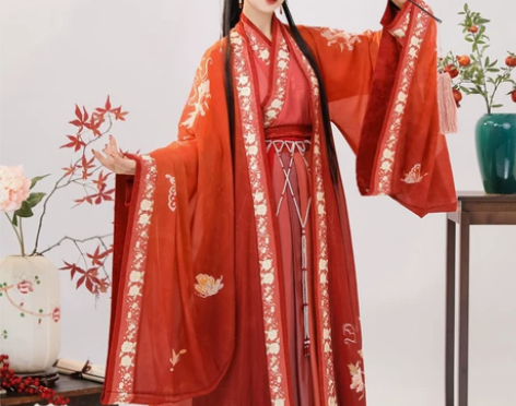 蝉佩凤蝶汉服女原创正品中国风红色齐腰交领大...