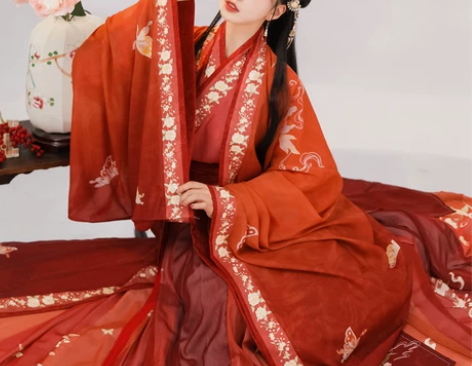 凤蝶红色汉服女原创正品中国风交领大袖衫古装...