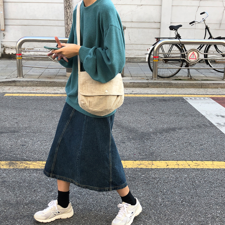 馨帮帮 春季新款宽松水洗工装牛仔裙休闲运动...