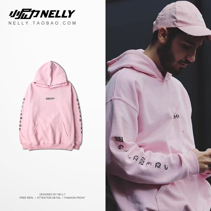 新品 美国设计师潮牌粉色死飞滑板圆领 宽松...