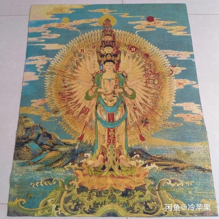 高品唐卡，宗教刺绣画 千手观音，丝绸刺绣织...