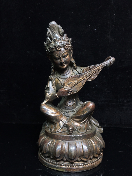 藏传佛教铜佛母佛像摆件，包浆厚重，尺寸如图...