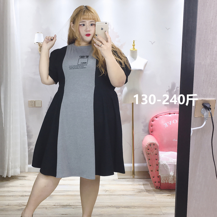 肉嘟嘟的胖莹莹大码女装夏装胖妞韩收腰减龄运...