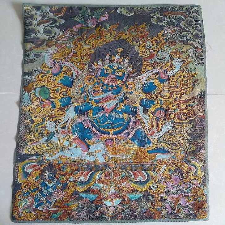 佛教刺绣 金丝刺绣织锦 唐卡刺绣画 黑金六...