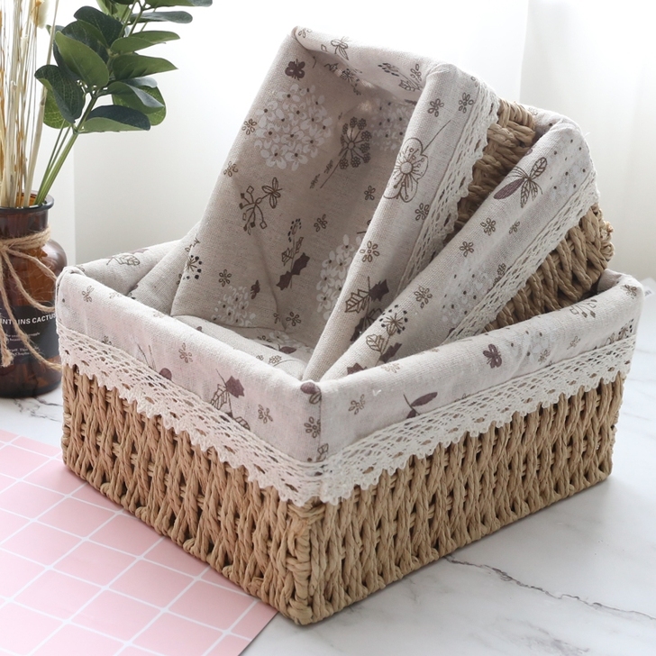 全新包邮 桌面收纳盒布艺化妆品编织储物篮收...