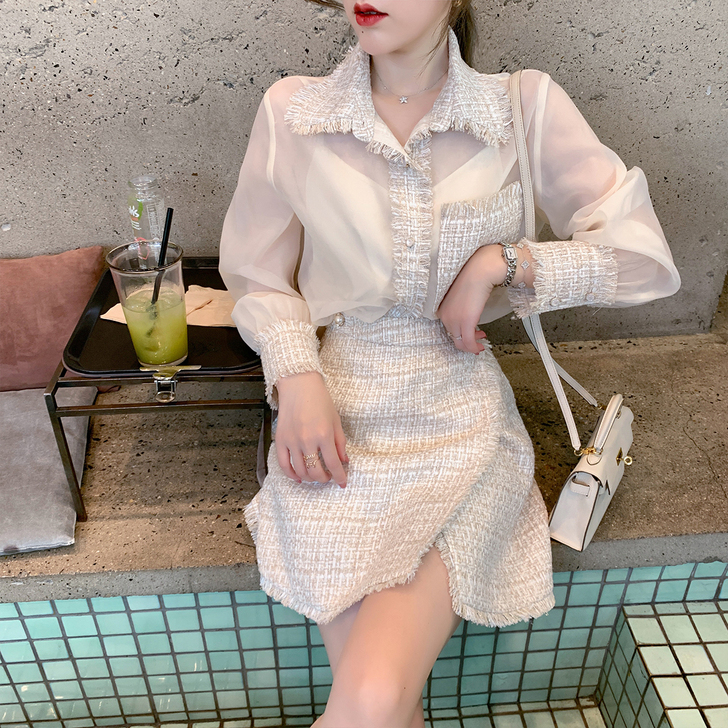 ByYou秋季拼接雪纺衬衫名媛风套装女名媛...