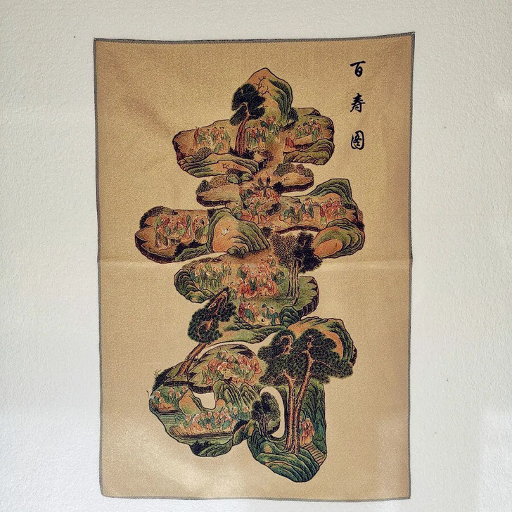 唐卡织锦机绣刺绣画百寿图寿字 八仙贺寿 松...