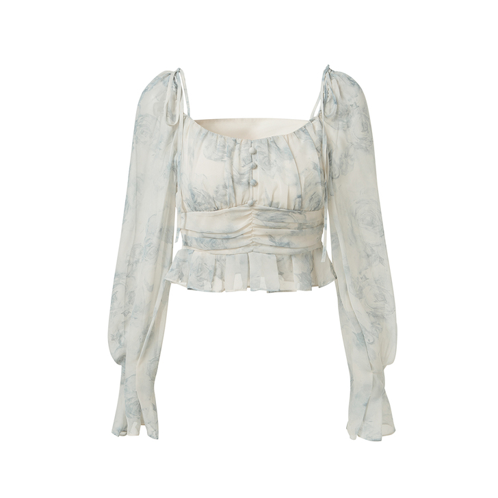 ByYou 夏季小心机薄款吊带露肩碎花雪纺...