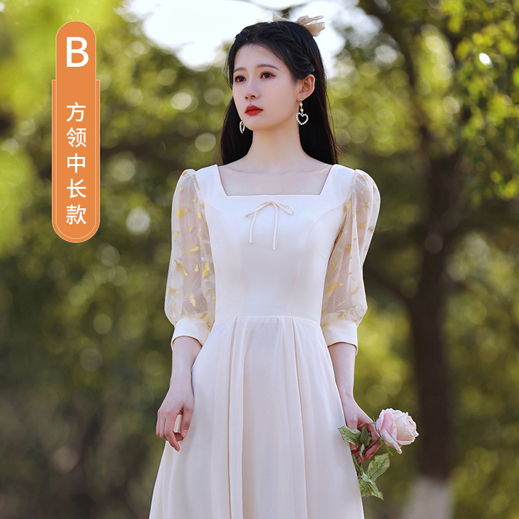 香槟色伴娘服女夏季2021新款姐妹团婚礼连...