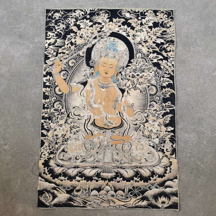 织锦唐卡刺绣画西藏黄财神金财神字画织锦