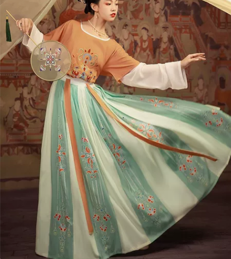 恋霜原创汉服女【锦陌】唐制坦领三件套一片式...