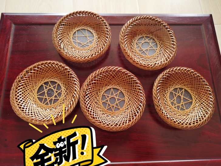 日本竹编茶托五客 全品全新没有使用过，特价...