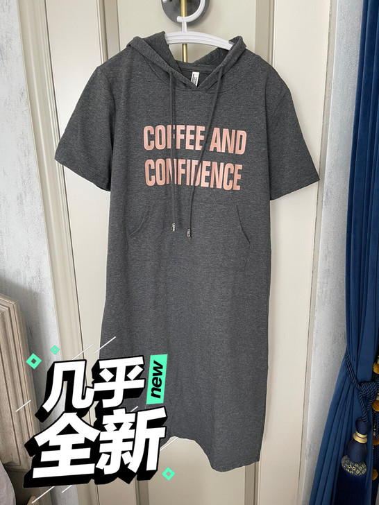 运动风连帽卫衣连衣裙 灰色 均码