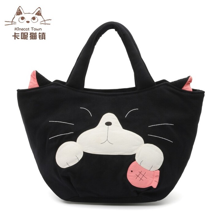 日本设计KINE猫纯棉帆布拼布大容量上班逛...