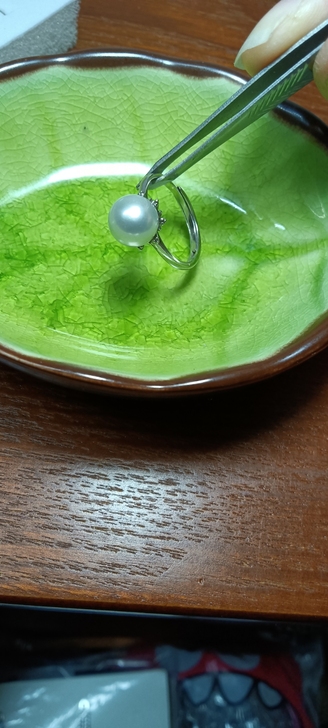 天然海水akoya真多麻珍珠戒指，8mm点...