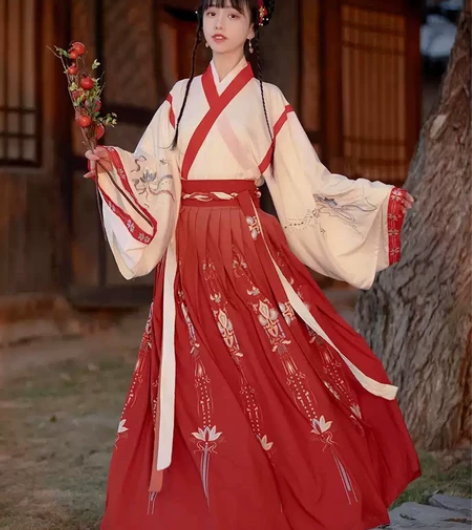 艺缕原创汉服女半生莲秋冬交领晋制齐腰襦裙日...