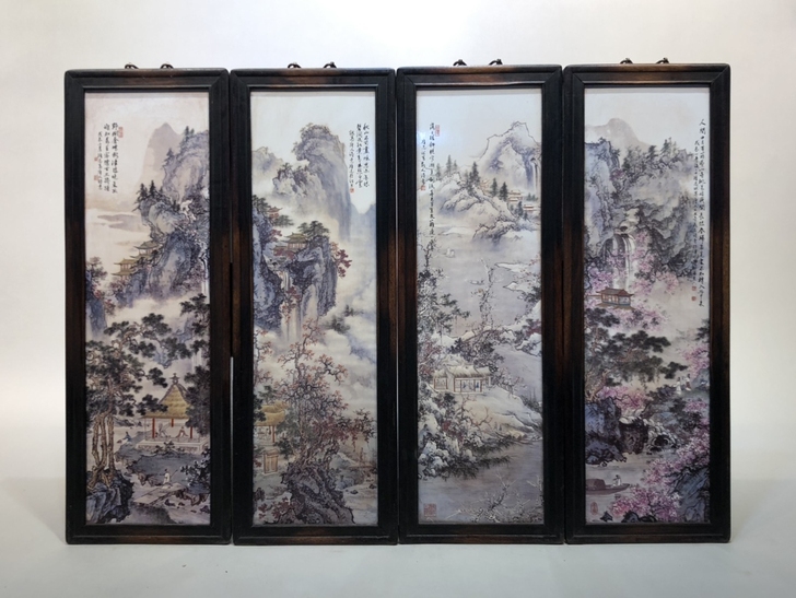 特价大尺寸！精品小叶紫檀老框镶瓷板画粉彩【...