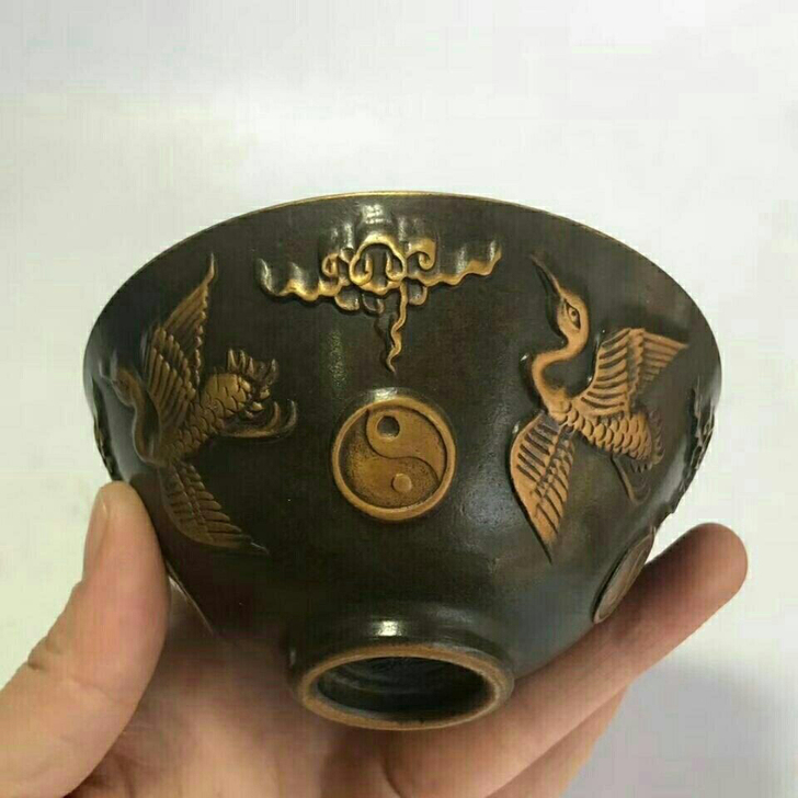古玩收藏  仙鹤碗 工艺精湛居家摆饰